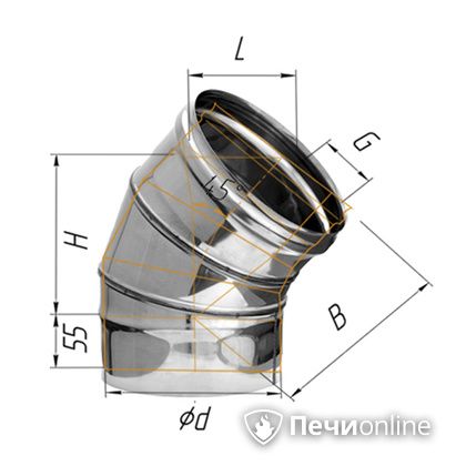 Дымоход Феррум Колено угол 135  нержавеющий 08 d-200 в Кирове